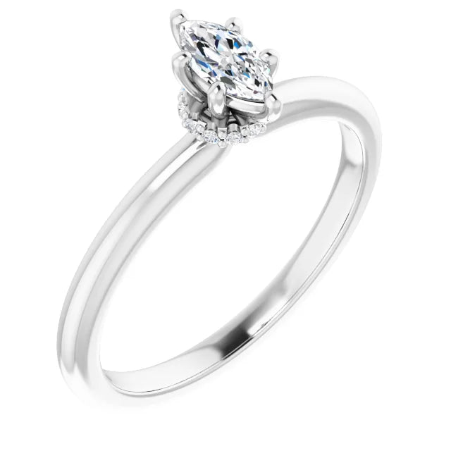 14K White Gold 0.43 CTW Marquise Cut Hidden Halo Diamond Engagement Ring