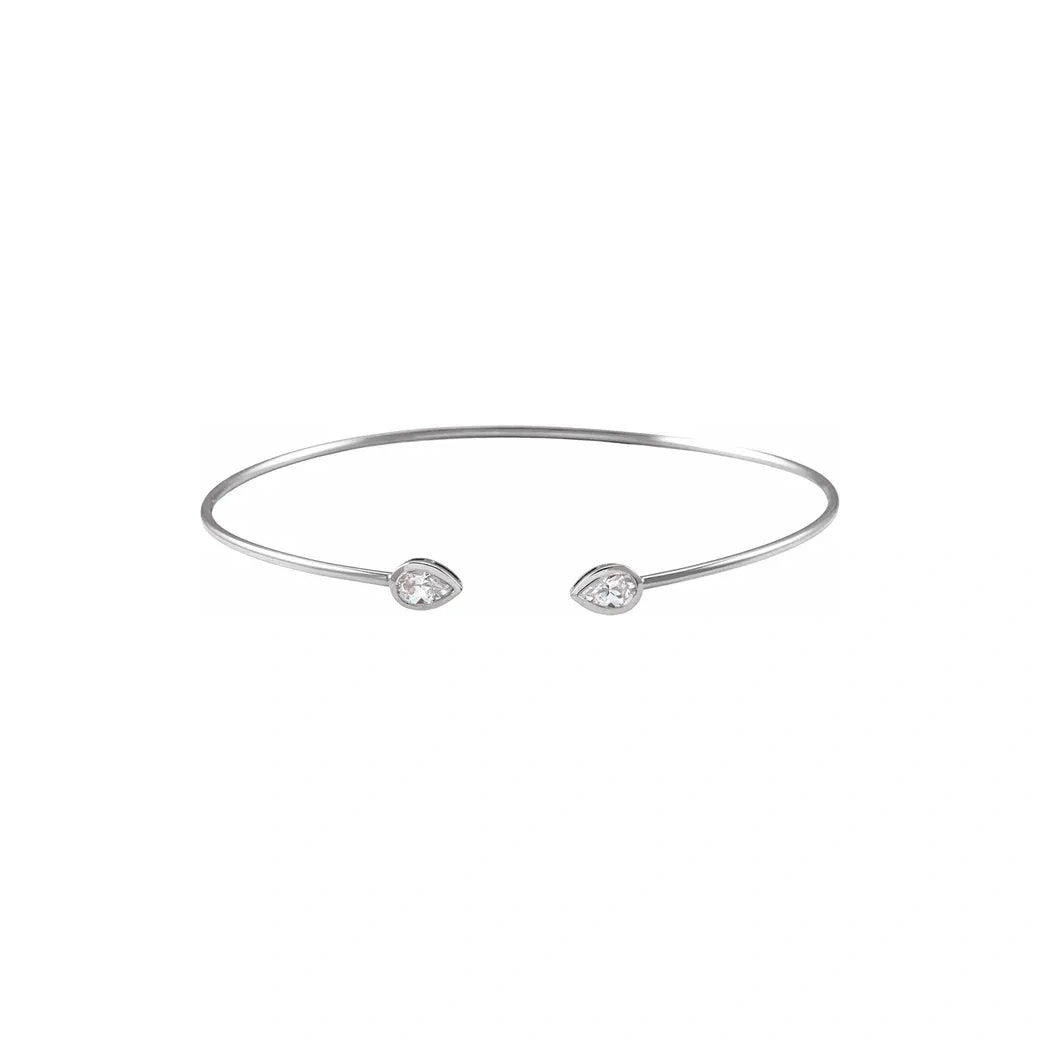 14K White Gold 0.50 CTW Pear Bezel Diamond Bangle Bracelet