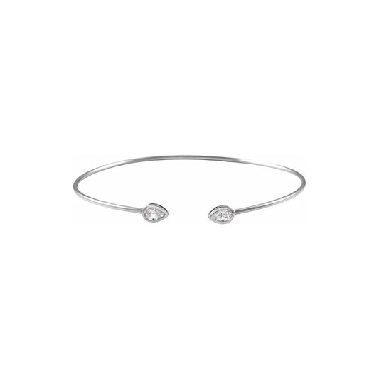 14K White Gold 0.50 CTW Pear Bezel Diamond Bangle Bracelet