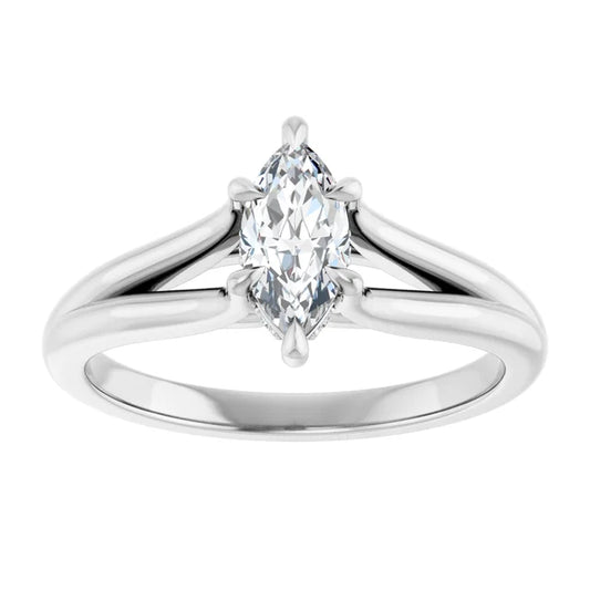 14K White Gold 0.52 CTW Marquise Cut Split Shank Solitaire Diamond Engagement Ring