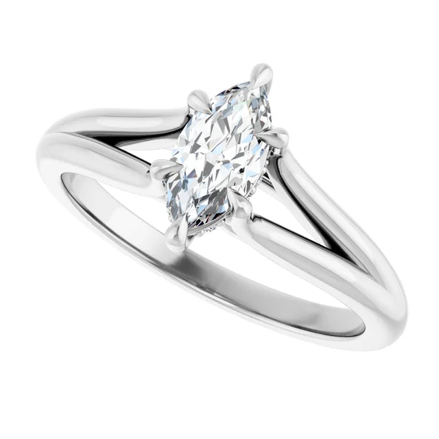 14K White Gold 0.52 CTW Marquise Cut Split Shank Solitaire Diamond Engagement Ring