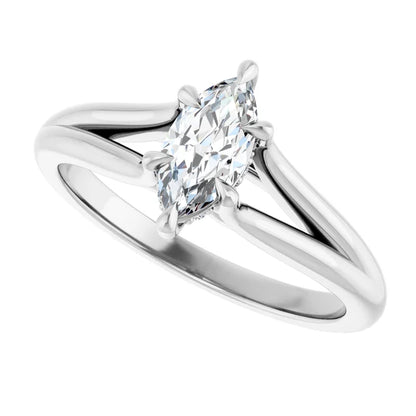 14K White Gold 0.52 CTW Marquise Cut Split Shank Solitaire Diamond Engagement Ring
