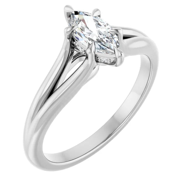 14K White Gold 0.52 CTW Marquise Cut Split Shank Solitaire Diamond Engagement Ring