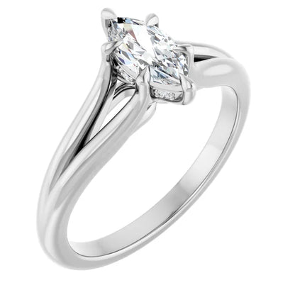 14K White Gold 0.52 CTW Marquise Cut Split Shank Solitaire Diamond Engagement Ring