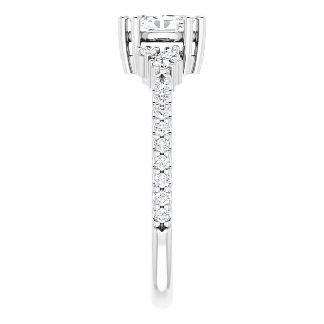 14K White Gold 0.53 CTW Marquise Cut Pave Diamond Engagement Ring with Leaf Cluster Accents
