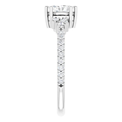 14K White Gold 0.53 CTW Marquise Cut Pave Diamond Engagement Ring with Leaf Cluster Accents
