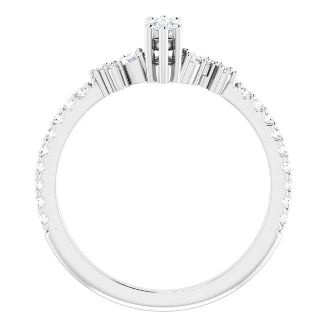 14K White Gold 0.53 CTW Marquise Cut Pave Diamond Engagement Ring with Leaf Cluster Accents