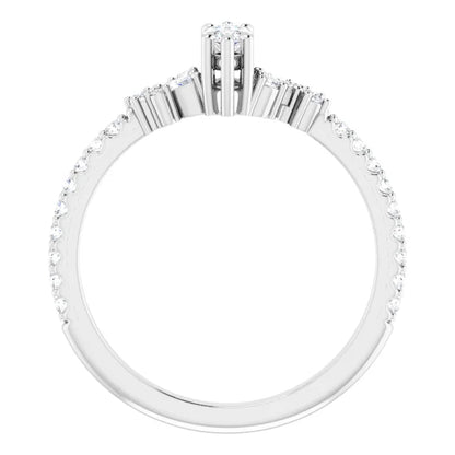 14K White Gold 0.53 CTW Marquise Cut Pave Diamond Engagement Ring with Leaf Cluster Accents