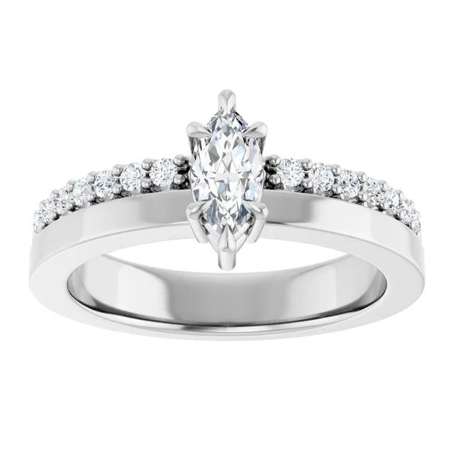 14K White Gold 0.55 CTW Marquise Cut Pave Diamond Engagement Ring
