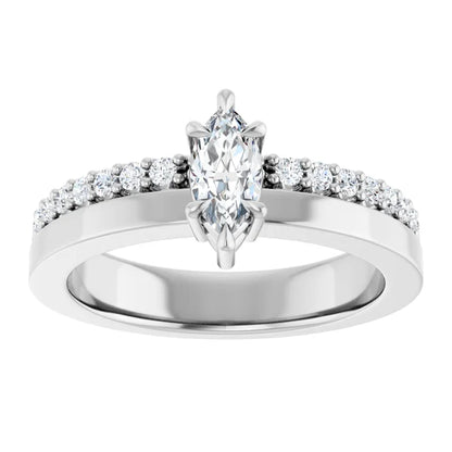 14K White Gold 0.55 CTW Marquise Cut Pave Diamond Engagement Ring
