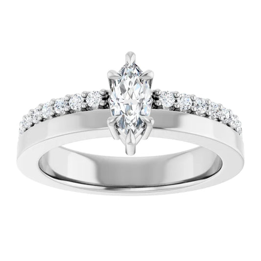 14K White Gold 0.55 CTW Marquise Cut Pave Diamond Engagement Ring
