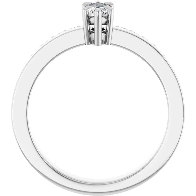 14K White Gold 0.55 CTW Marquise Cut Pave Diamond Engagement Ring