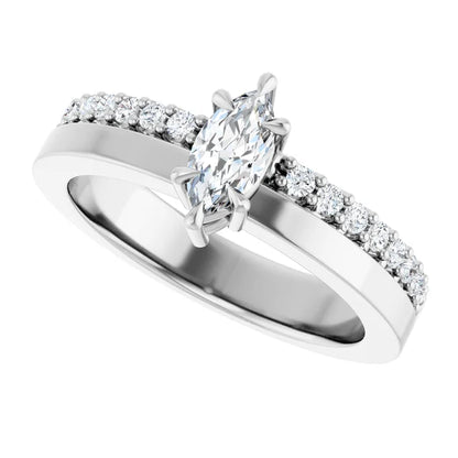 14K White Gold 0.55 CTW Marquise Cut Pave Diamond Engagement Ring