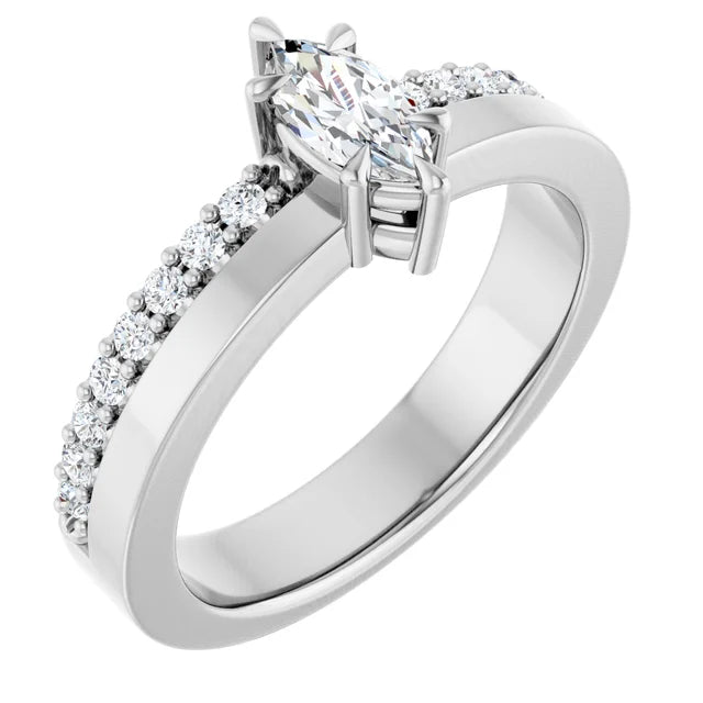 14K White Gold 0.55 CTW Marquise Cut Pave Diamond Engagement Ring