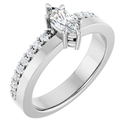 14K White Gold 0.55 CTW Marquise Cut Pave Diamond Engagement Ring