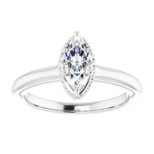 14K White Gold 0.56 CTW Marquise Cut Hidden Halo Diamond Engagement Ring