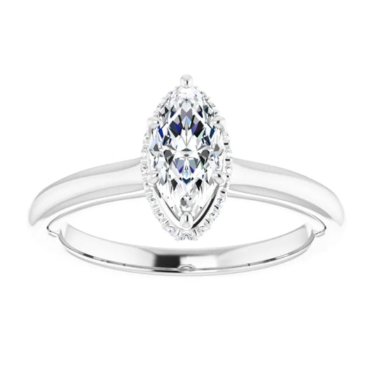 14K White Gold 0.56 CTW Marquise Cut Hidden Halo Diamond Engagement Ring