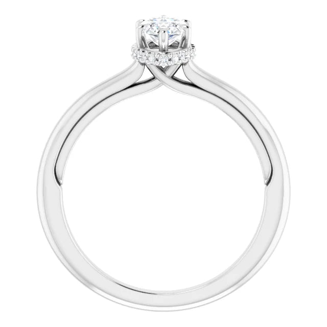 14K White Gold 0.56 CTW Marquise Cut Hidden Halo Diamond Engagement Ring