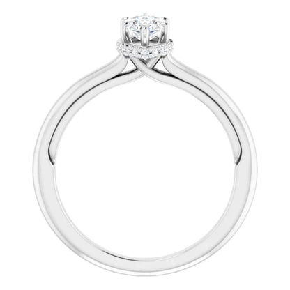14K White Gold 0.56 CTW Marquise Cut Hidden Halo Diamond Engagement Ring