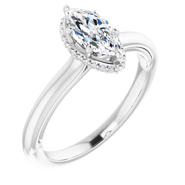 14K White Gold 0.56 CTW Marquise Cut Hidden Halo Diamond Engagement Ring