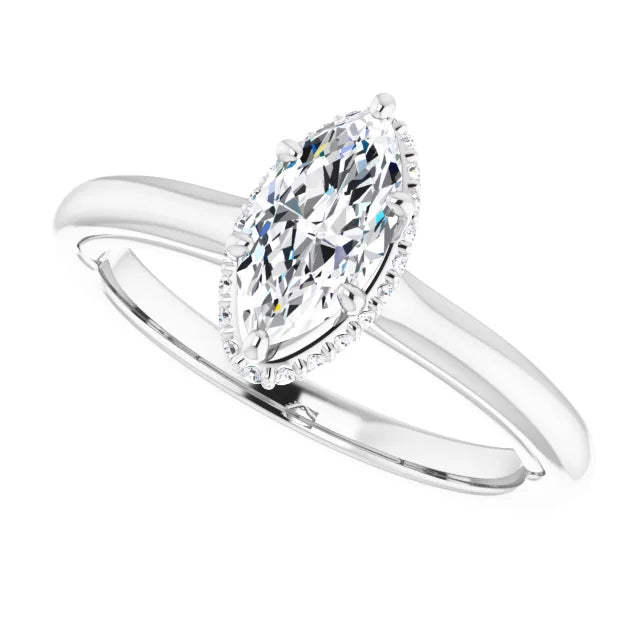 14K White Gold 0.56 CTW Marquise Cut Hidden Halo Diamond Engagement Ring