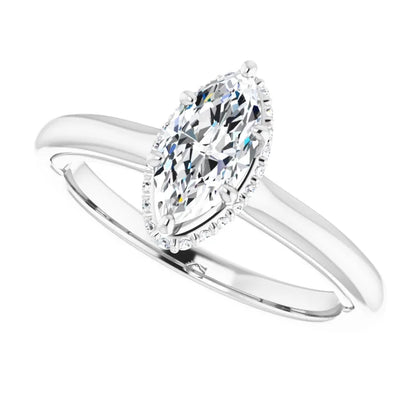 14K White Gold 0.56 CTW Marquise Cut Hidden Halo Diamond Engagement Ring