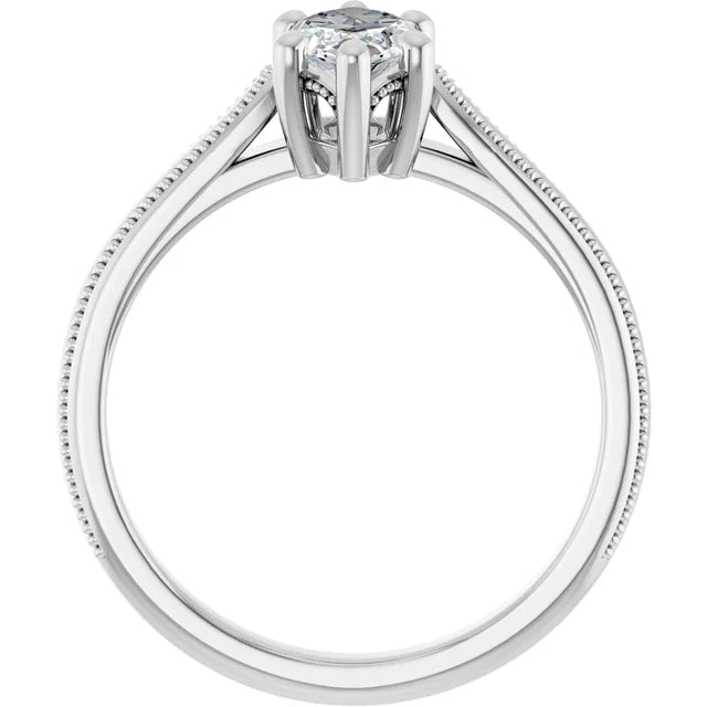 14K White Gold 0.59 CTW Marquise Vintage Milgrain Solitaire Lab Grown Diamond Engagement Ring
