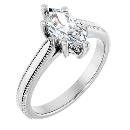 14K White Gold 0.59 CTW Marquise Vintage Milgrain Solitaire Lab Grown Diamond Engagement Ring