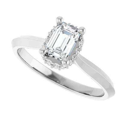 14K White Gold 0.62 CTW Emerald Halo Diamond Engagement Ring