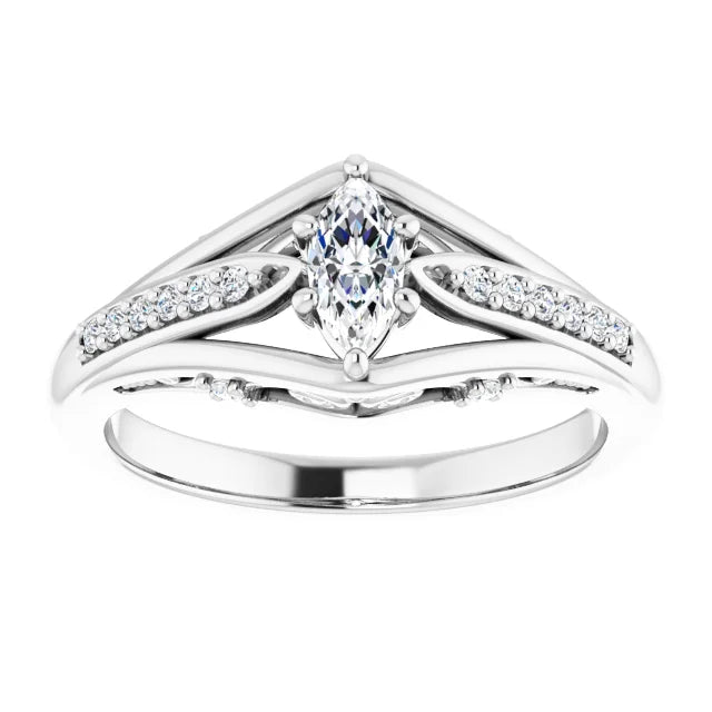 14K White Gold 0.62 CTW Marquise Cut Split Shank Diamond Engagement Ring