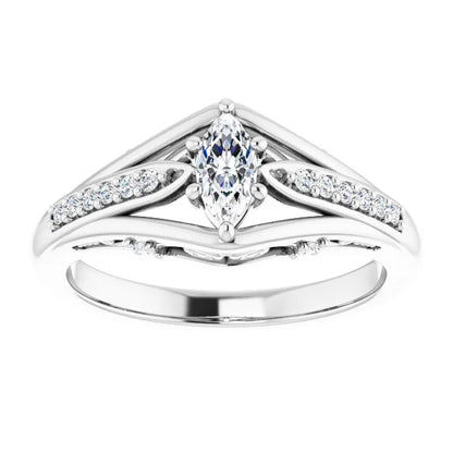 14K White Gold 0.62 CTW Marquise Cut Split Shank Diamond Engagement Ring