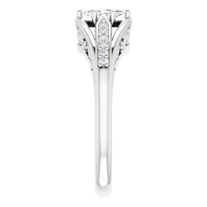 14K White Gold 0.62 CTW Marquise Cut Split Shank Diamond Engagement Ring