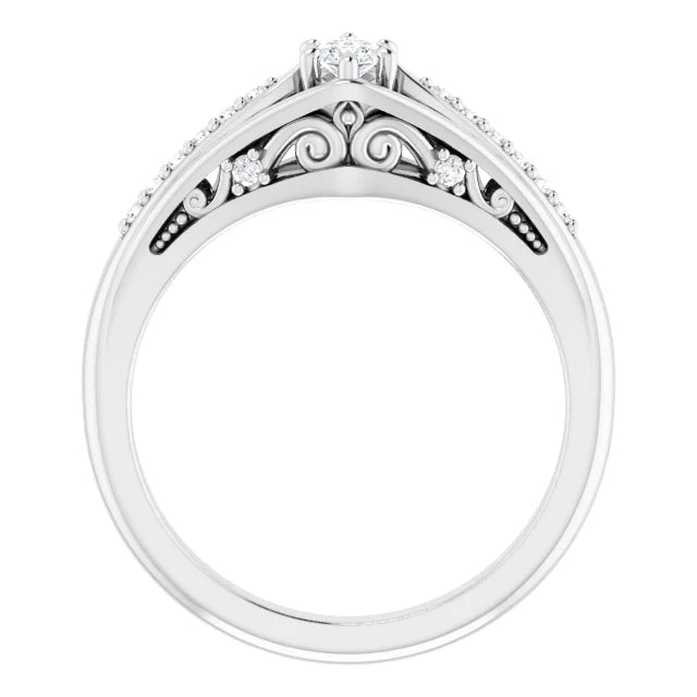 14K White Gold 0.62 CTW Marquise Cut Split Shank Diamond Engagement Ring