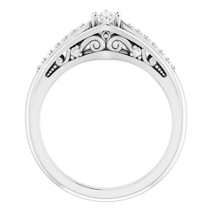 14K White Gold 0.62 CTW Marquise Cut Split Shank Diamond Engagement Ring