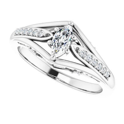 14K White Gold 0.62 CTW Marquise Cut Split Shank Diamond Engagement Ring