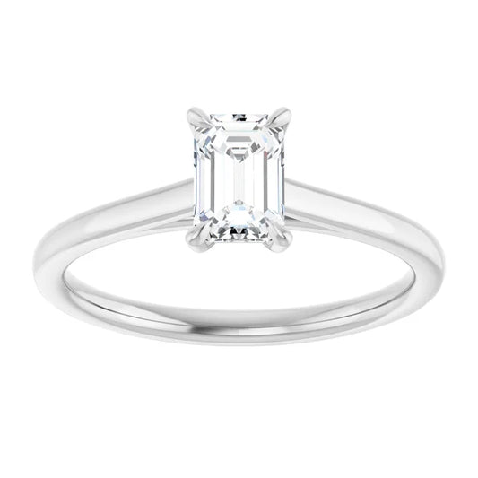 14K White Gold 0.70 CTW Emerald Solitaire Diamond Engagement Ring