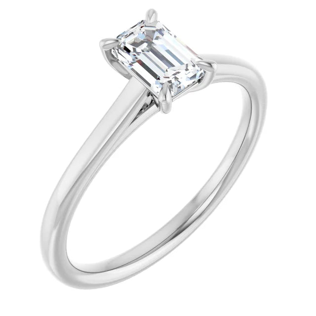 14K White Gold 0.70 CTW Emerald Solitaire Diamond Engagement Ring