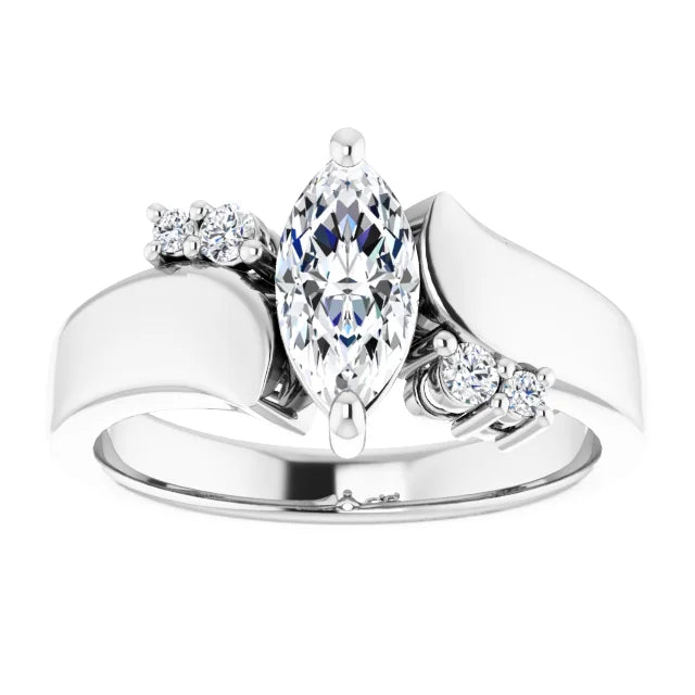 14K White Gold 0.64 CTW Marquise Vintage Lab Grown Diamond Engagement Ring