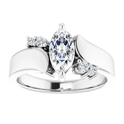 14K White Gold 0.64 CTW Marquise Vintage Lab Grown Diamond Engagement Ring