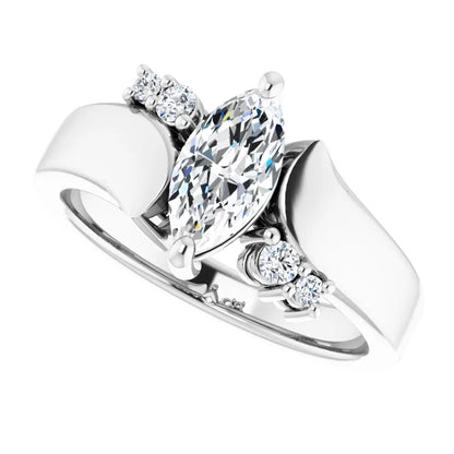 14K White Gold 0.64 CTW Marquise Vintage Lab Grown Diamond Engagement Ring