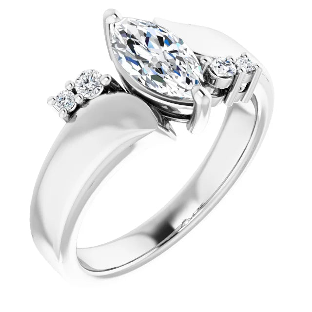 14K White Gold 0.64 CTW Marquise Vintage Lab Grown Diamond Engagement Ring