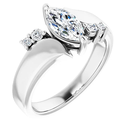 14K White Gold 0.64 CTW Marquise Vintage Lab Grown Diamond Engagement Ring