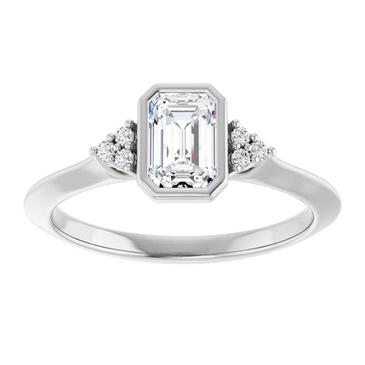 14K White Gold 0.67 CTW Emerald Bezel Accented Diamond Engagement Ring