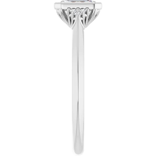 14K White Gold 0.67 CTW Emerald Bezel Accented Diamond Engagement Ring