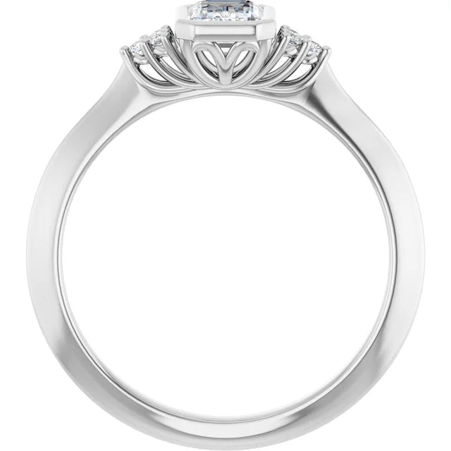 14K White Gold 0.67 CTW Emerald Bezel Accented Diamond Engagement Ring