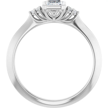 14K White Gold 0.67 CTW Emerald Bezel Accented Diamond Engagement Ring