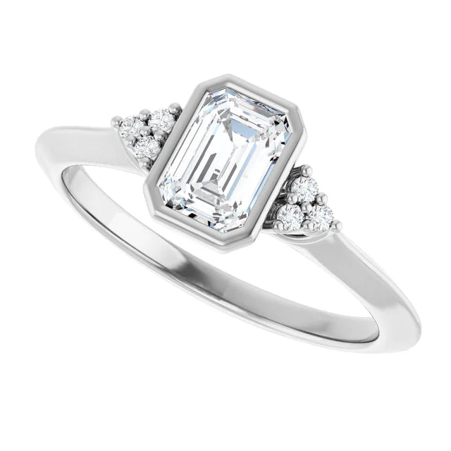 14K White Gold 0.67 CTW Emerald Bezel Accented Diamond Engagement Ring