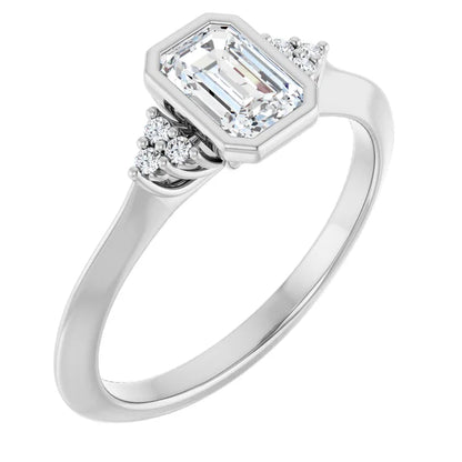 14K White Gold 0.67 CTW Emerald Bezel Accented Diamond Engagement Ring