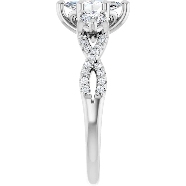 14K White Gold 0.69 CTW Marquise Cut Twisted Three Stone Diamond Engagement Ring