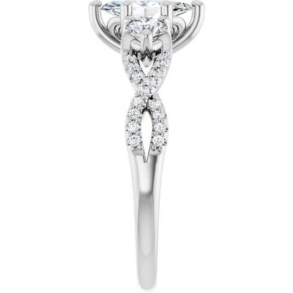14K White Gold 0.69 CTW Marquise Cut Twisted Three Stone Diamond Engagement Ring